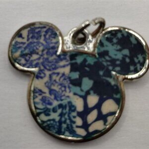 Mickey Mouse Head Pendant Charm blue White Abstract Floral Pattern